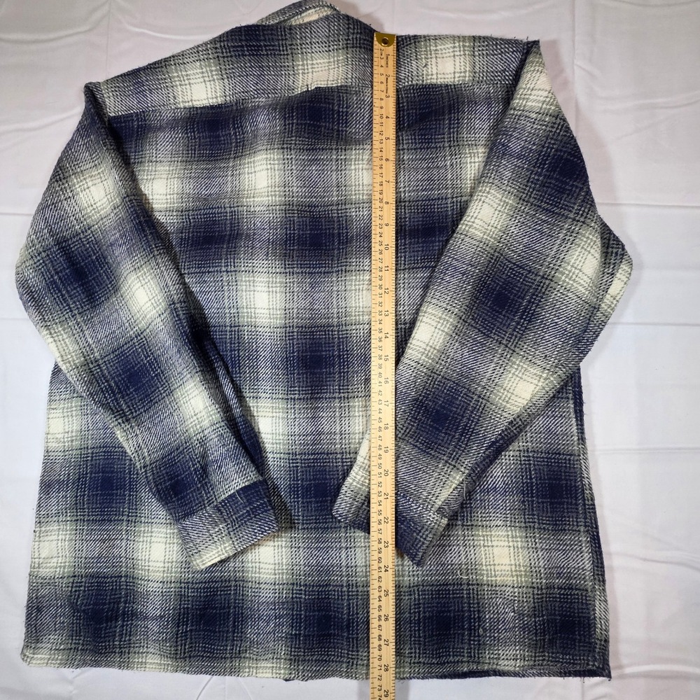 Global Exclusive Collection Blue Plaid Flannel Shirt Jacket Mens XL 43/44 - Picture 5 of 8